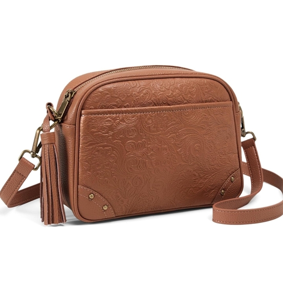 Handbags - Embossed Leather Crossbody Purse - RFID Handbag - NWT Brown